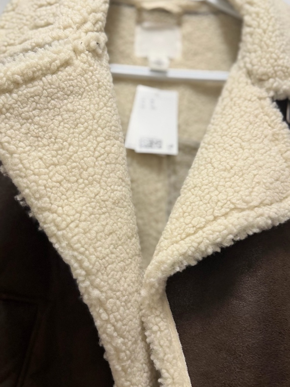 H&M Brown Faux Shearling Aviator Jacket with Cream Lining - Picture 2 of 3